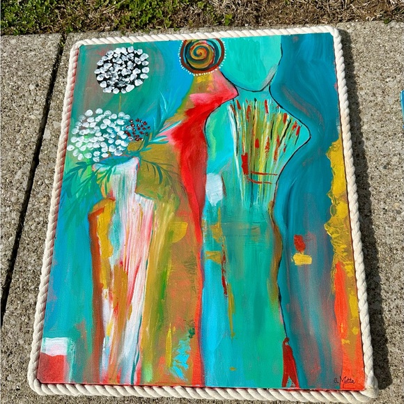 Original S. Motta Abstract Female Figure Painting – 20x16Framed Canvas– Signed